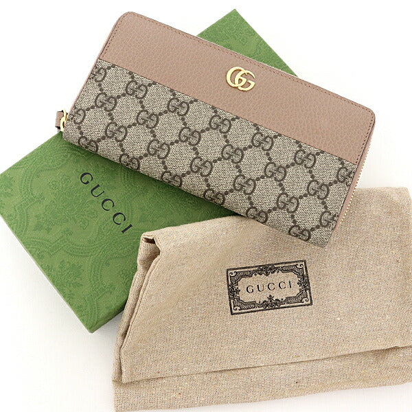 GUCCI Long Wallet Purse 456117 GG Supreme Canvas beige Double G zip-around wallet