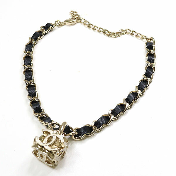 CHANEL Necklace metal Champagne Gold Cube COCO Mark Necklace
