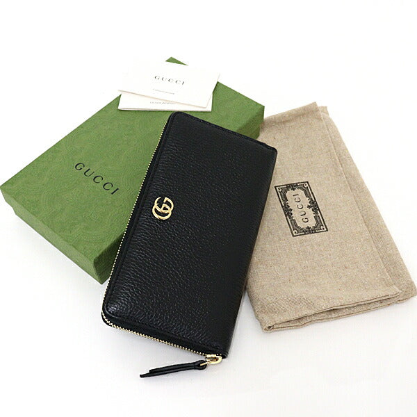 GUCCI Long Wallet Purse 456117 leather black Double G Leather Zip Around Wallet
