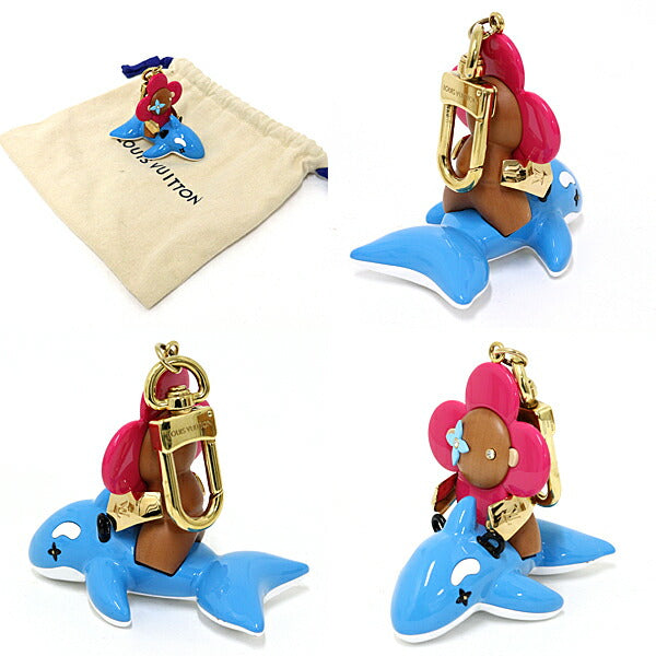 LOUIS VUITTON key ring M01167 Metal Plastic Wood Brown Pink Blue Gold Metal Bag Charm Key Holder Vivienne Searider Women