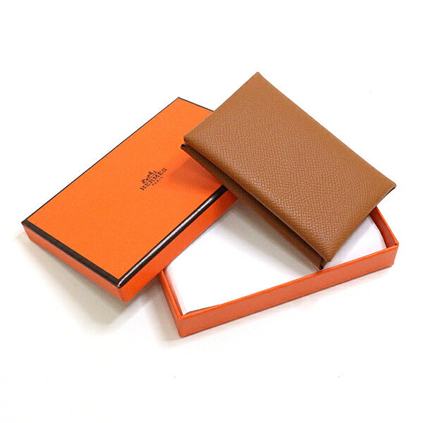 HERMES Card Case Epsom Brown Calvi