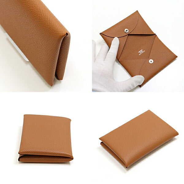 HERMES Card Case Epsom Brown Calvi