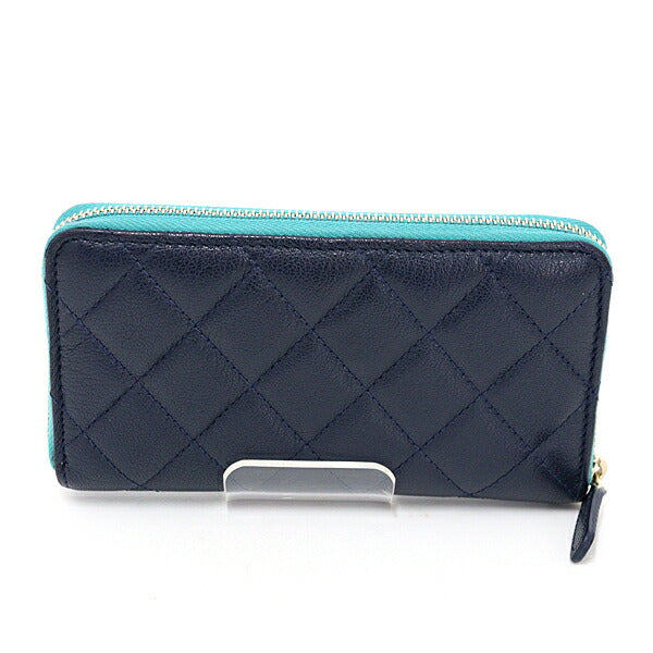 CHANEL Long Wallet Purse AP1140 Goatskin Navy/Green/Pink/Gold Metal Wallet / accessories Matrasse Women