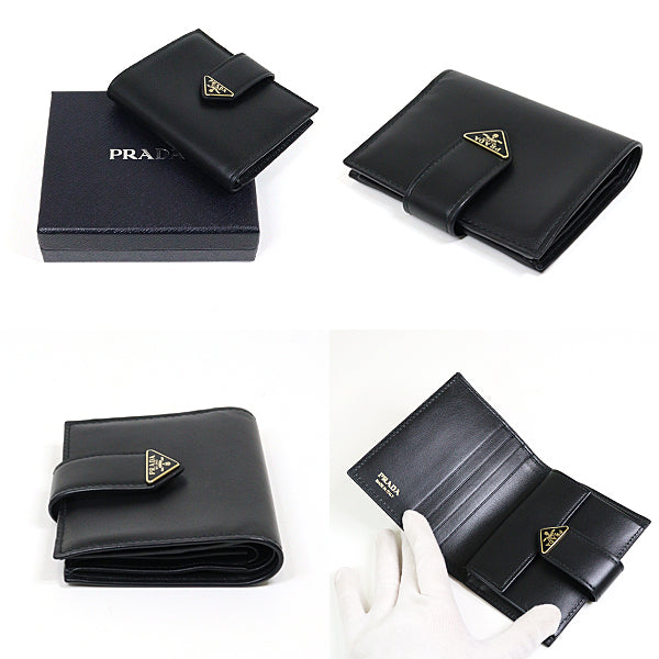 PRADA Bifold Wallet 1MV204 leather black Compact wallet City Calf Tab Women