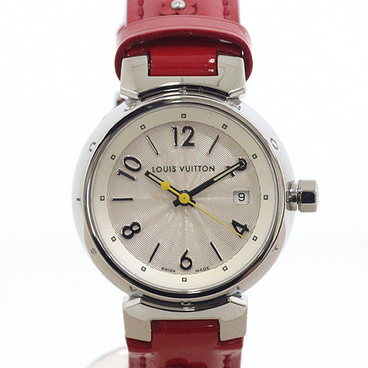 LOUIS VUITTON Watches Quartz Q121K Stainless Steel , Leather Silver Tambour White Dial Quartz white dial Women