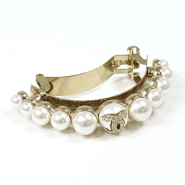 CHANEL Valletta Faux pearls, rhinestones, metal white hair accessory Pony Barrette Women