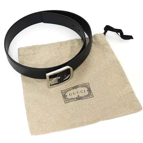 GUCCI belt 449716 leather black Silver buckle 85/34