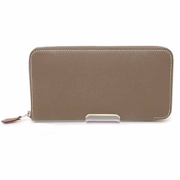 HERMES Long Wallet Purse Epsom, Silk Brown Azap Long Silk Inn Women(Unisex)