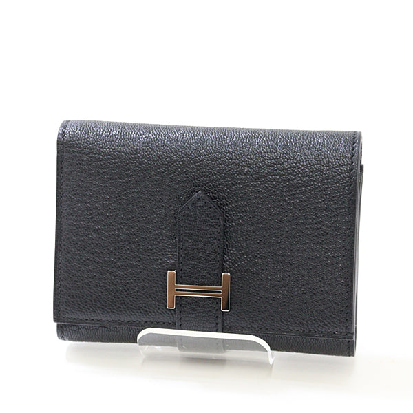HERMES Tri-fold wallet Shave black Bean combine Women