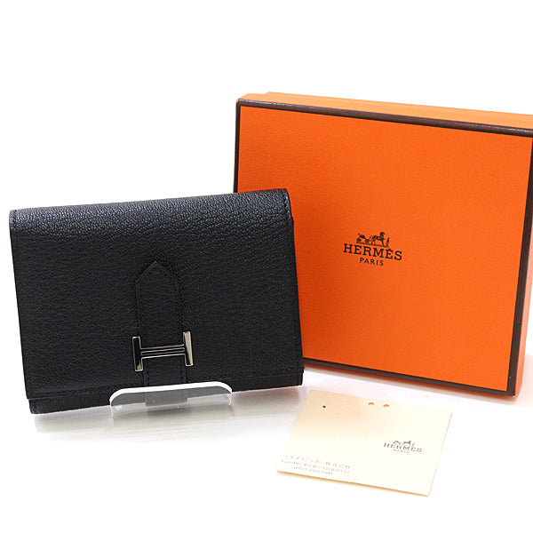 HERMES Tri-fold wallet Shave black Bean combine Women