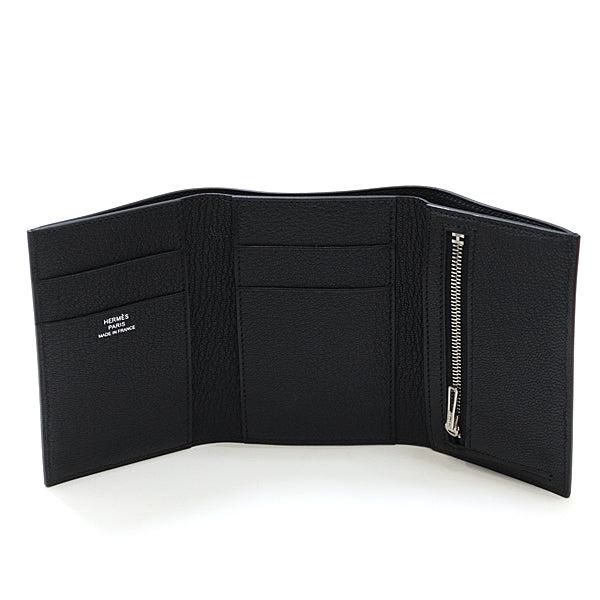 HERMES Tri-fold wallet Shave black Bean combine Women
