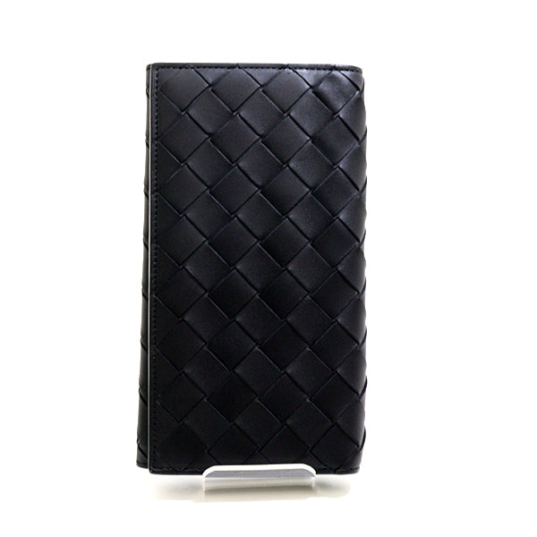 BOTTEGAVENETA Long Wallet Purse 749436 leather black INTRECCIATO Long Wallet mens
