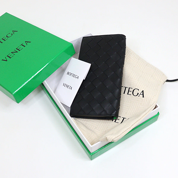 BOTTEGAVENETA Long Wallet Purse 749436 leather black INTRECCIATO Long Wallet mens