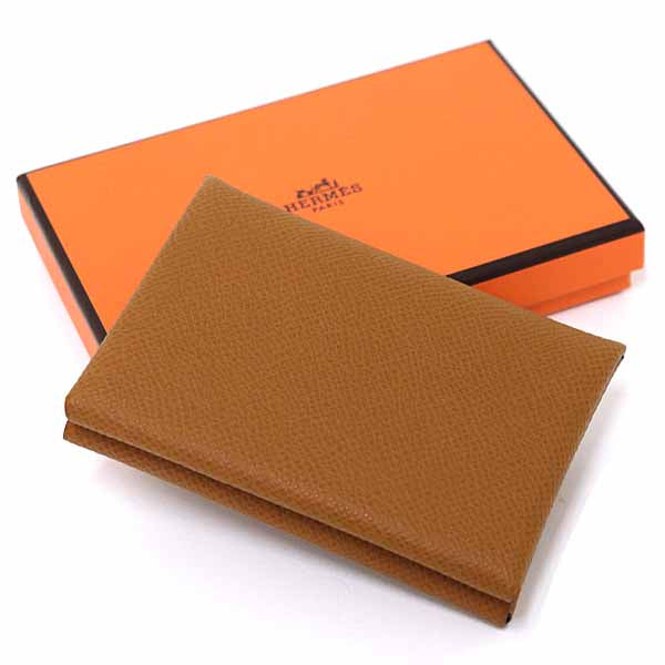 HERMES Coin case Epsom Brown Card Case Calvi Duo Compact Women