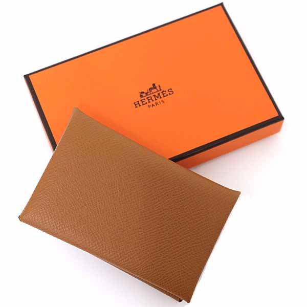 HERMES Card Case Epsom Gold (brown type) Calvi