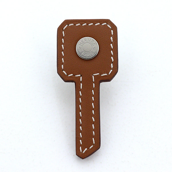 HERMES Brooch Vaux Swift Brown Pin Badge Cle