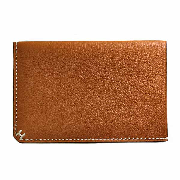 HERMES Card Case leather Brown Hserie