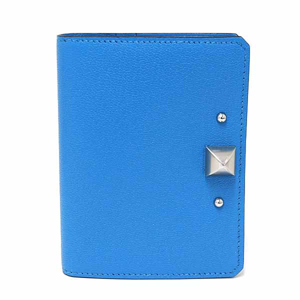 HERMES Card Case leather blue Medor