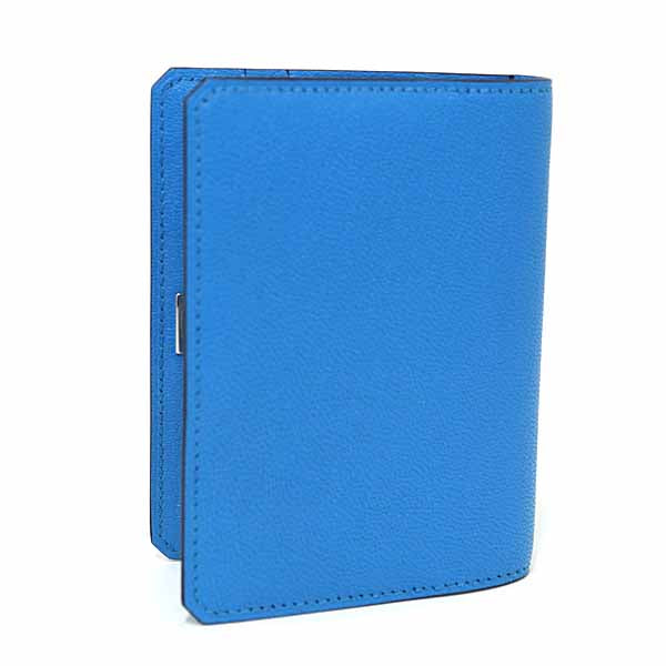 HERMES Card Case leather blue Medor