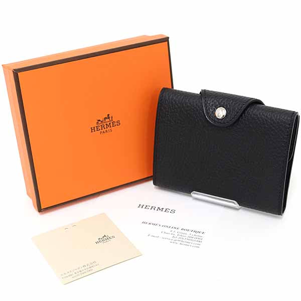 HERMES Card Case leather black Iliad Compact Card Case