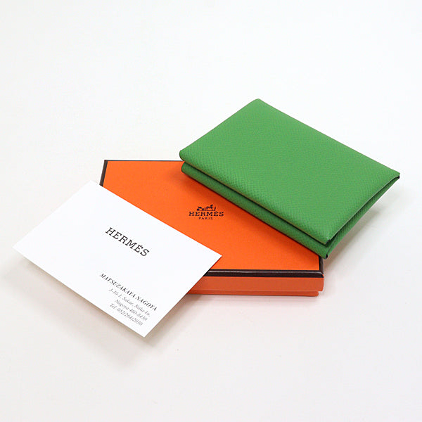 HERMES Card Case Epsom Vert Yucca Calvi duo