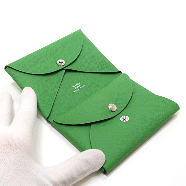 HERMES Card Case Epsom Vert Yucca Calvi duo