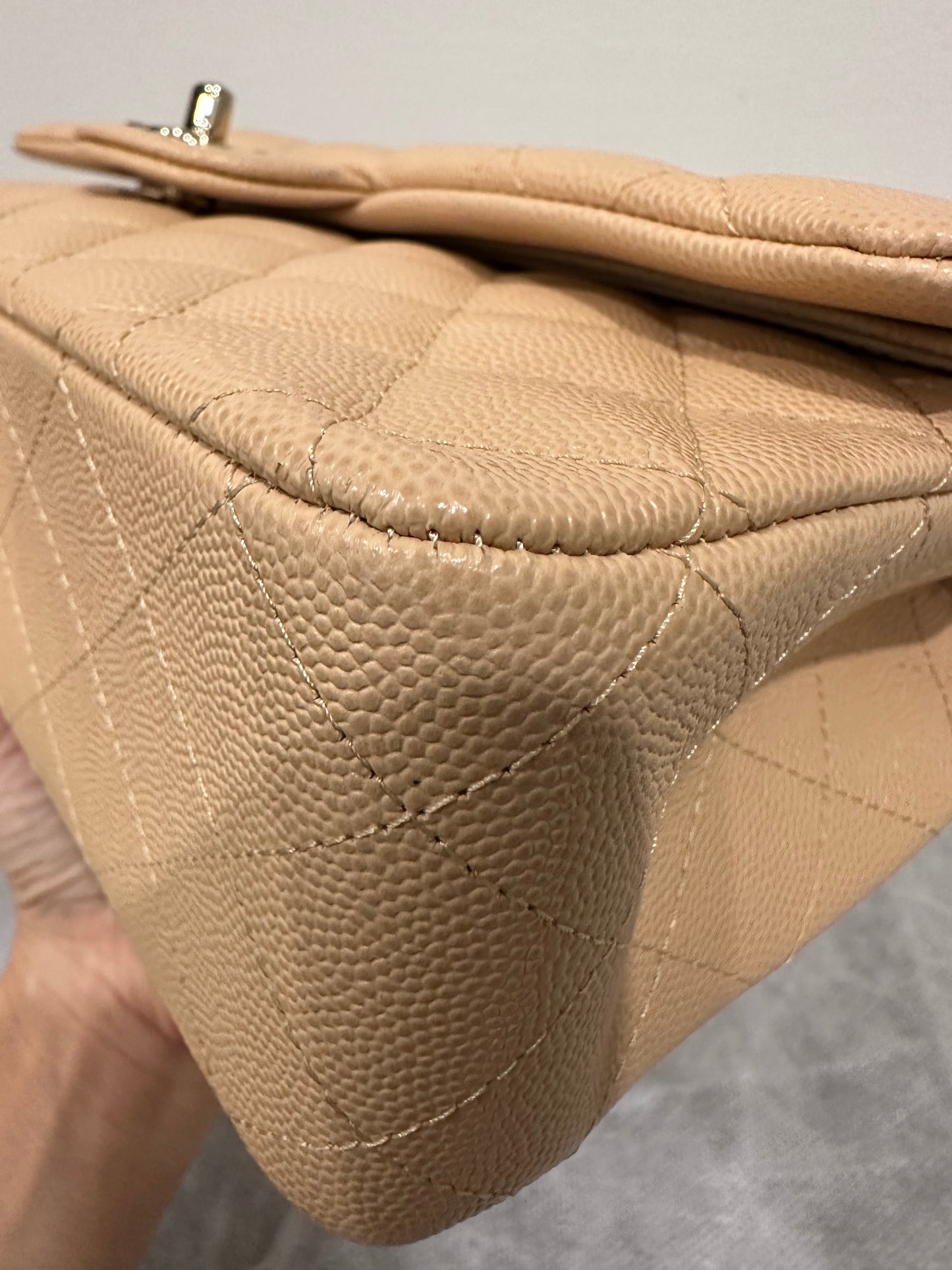 Chanel Medium Classic Handbag in Beige Caviar and Gold-Tone Metal