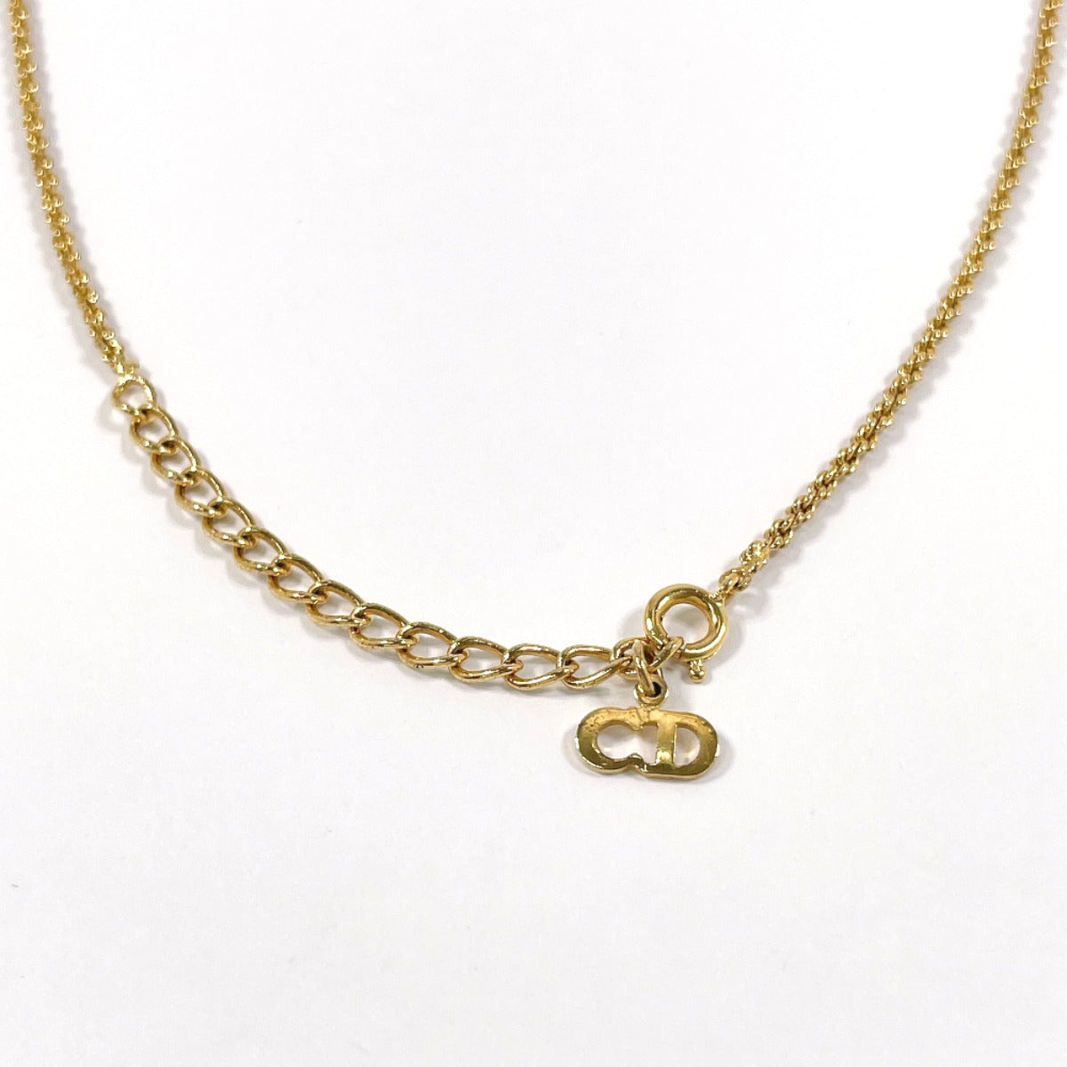 Christian Dior Necklace Gold Plated, Rhinestone gold Heart logo