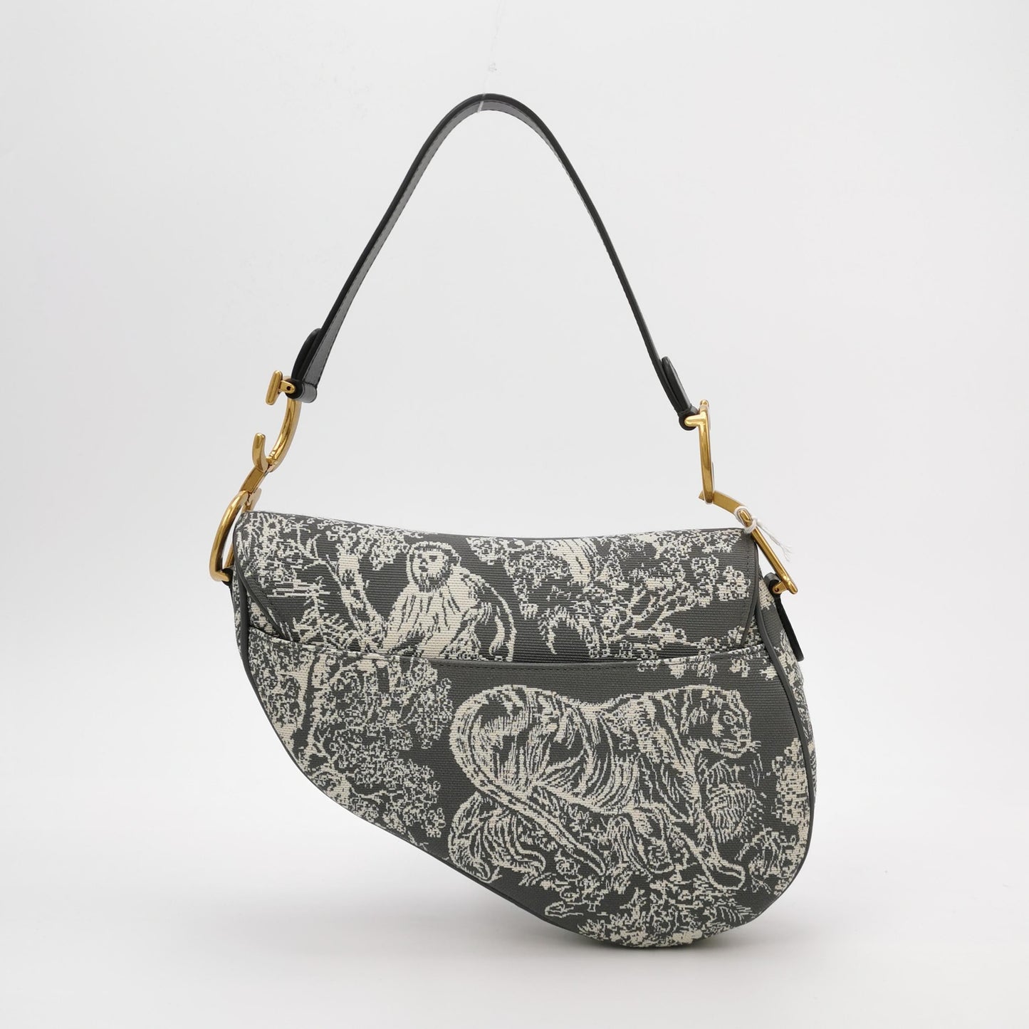 Christian Dior Saddle Medium Grey Canvas Rain Forest Prints Tiger