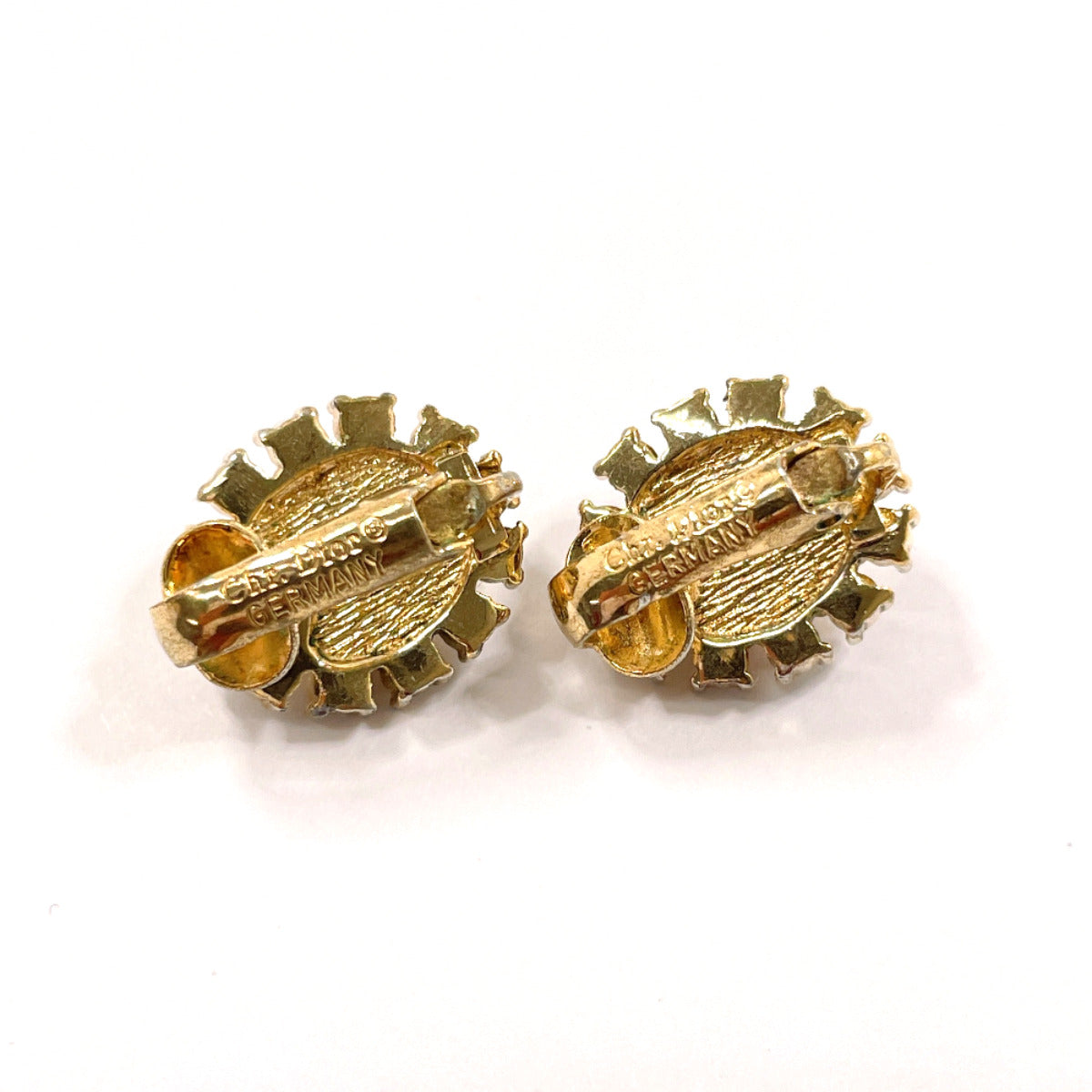 Christian Dior Earring Metal, Rhinestone gold vintage