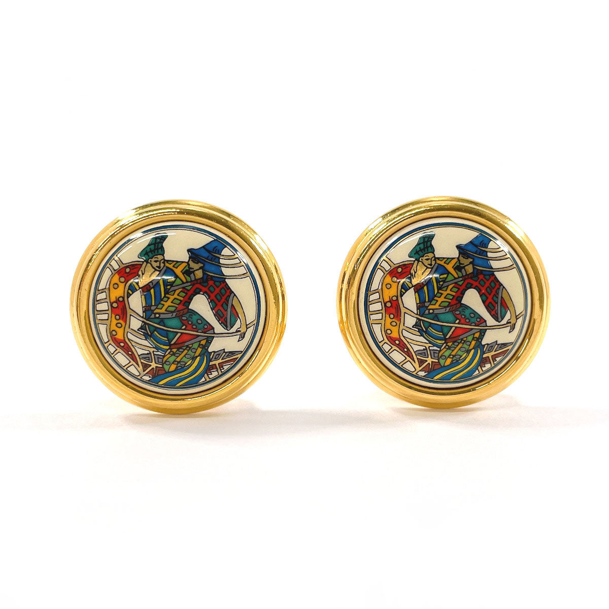 HERMES Earring metal gold Emaille Shippo