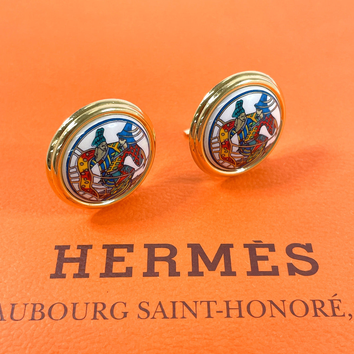 HERMES Earring metal gold Emaille Shippo