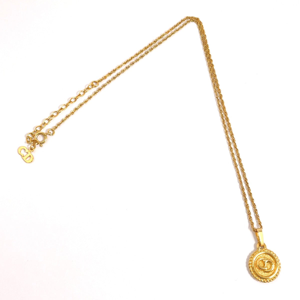 Christian Dior Necklace metal gold round CD logo