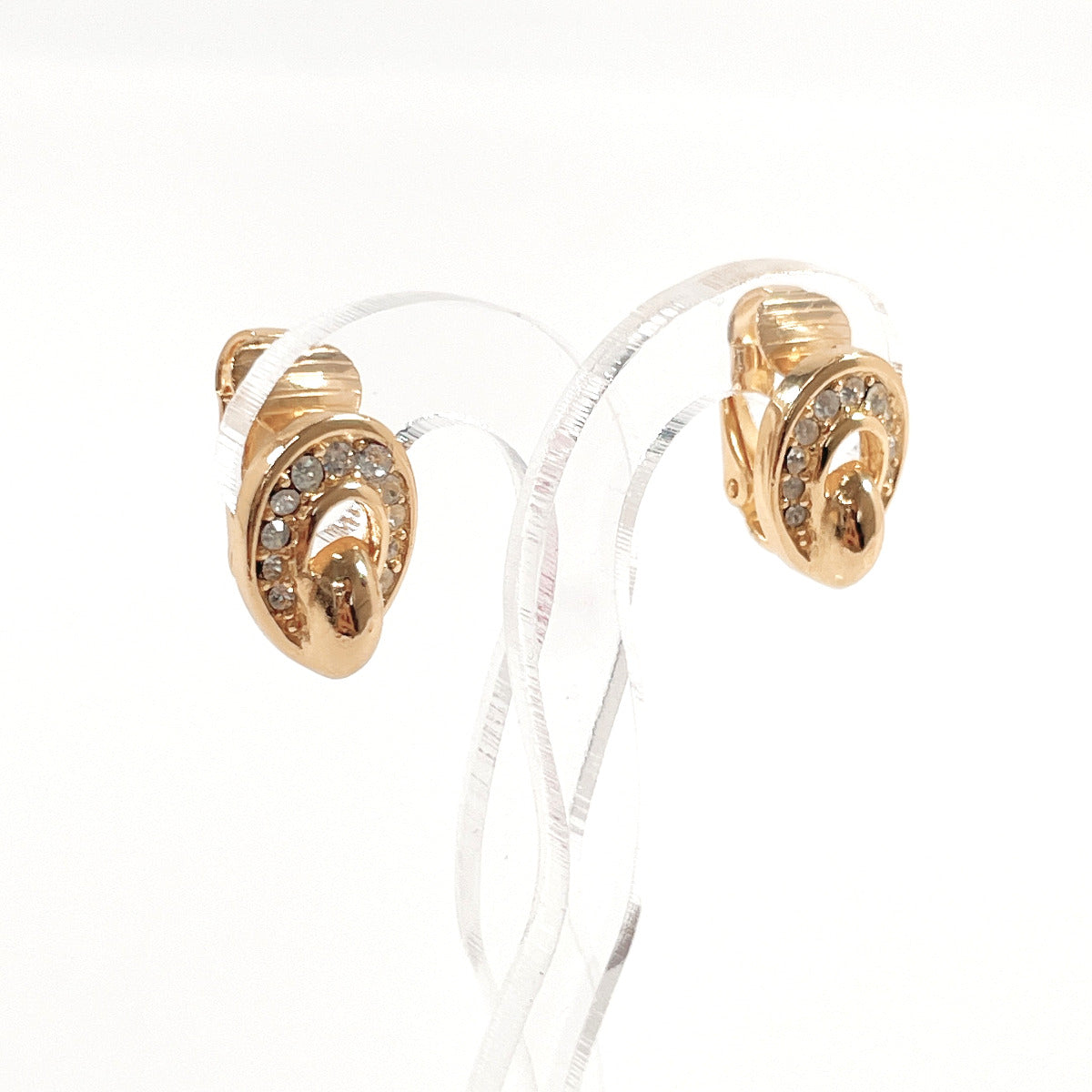 Christian Dior Earring Metal, Rhinestone gold