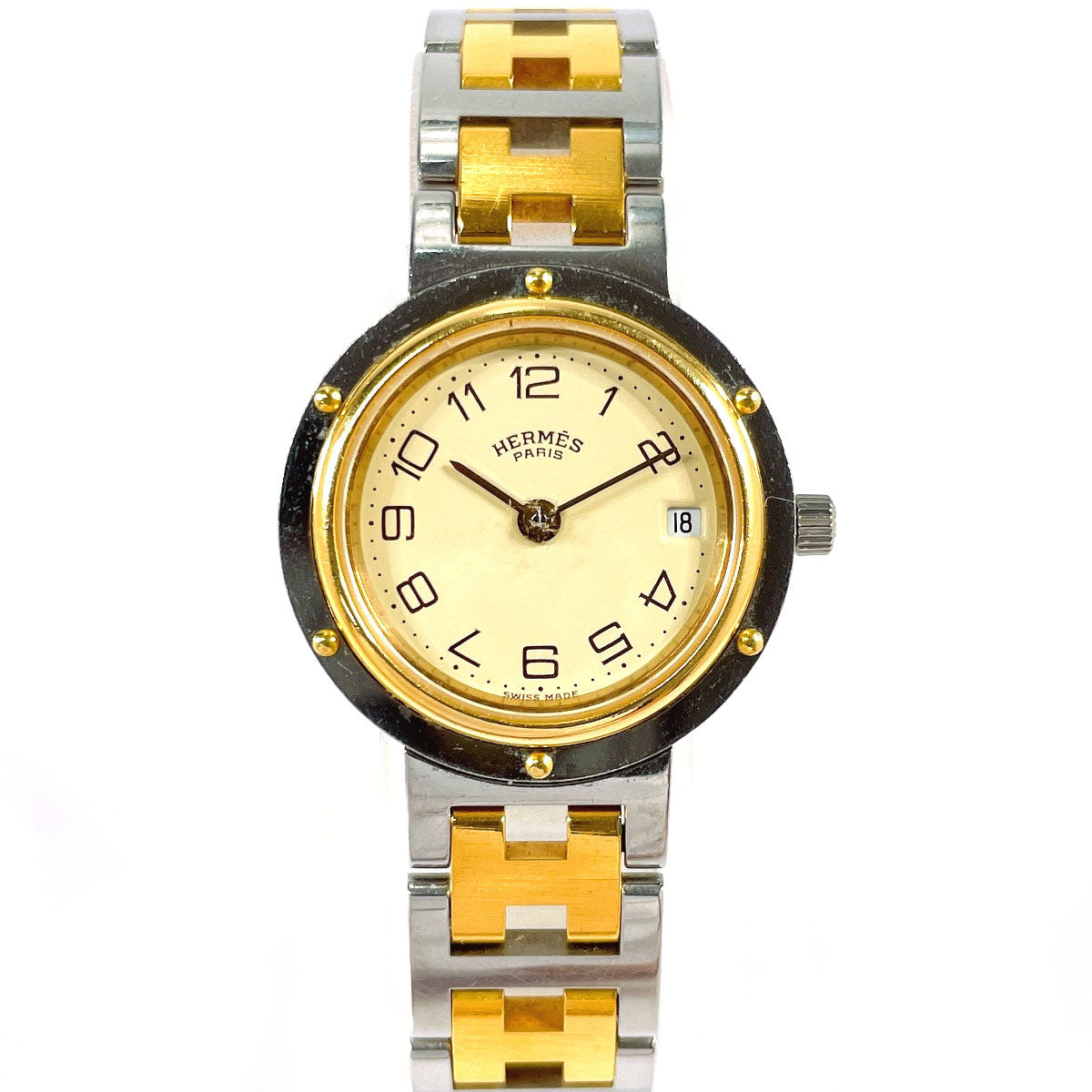 HERMES Watches Quartz Stainless Steel , Gold Plated Silver Clipper cream dial