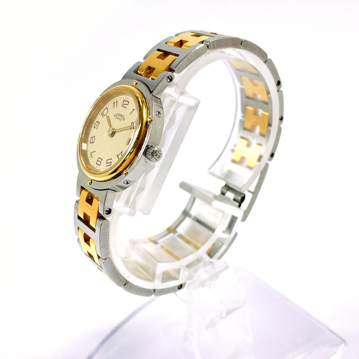 HERMES Watches Quartz Stainless Steel , Gold Plated Silver Clipper cream dial