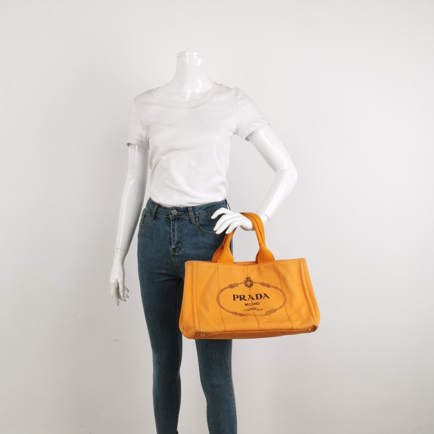 Prada Canape Canvas Tote Orange Handbag