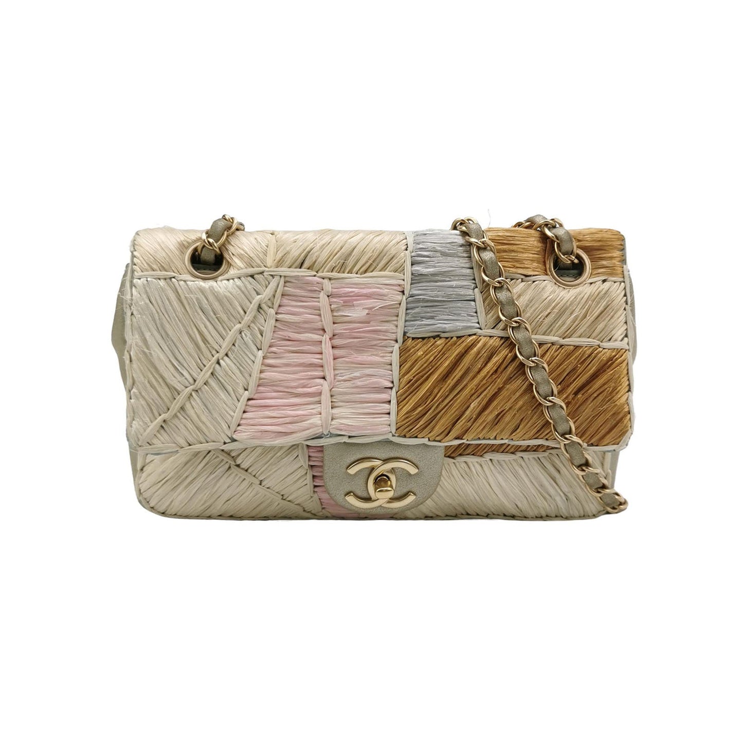 Chanel Timeless Classic Flap Medium Rare Patchwork Multicolor Raffia Gold Hardware, 2011
