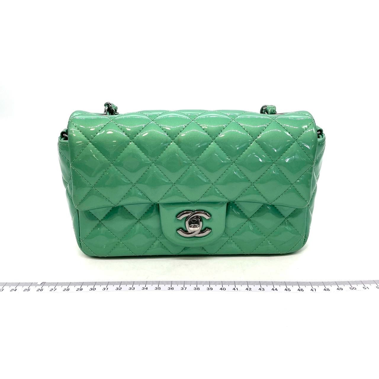 Chanel Classic Flap Rectangular Mini Green Patent Leather Silver HW