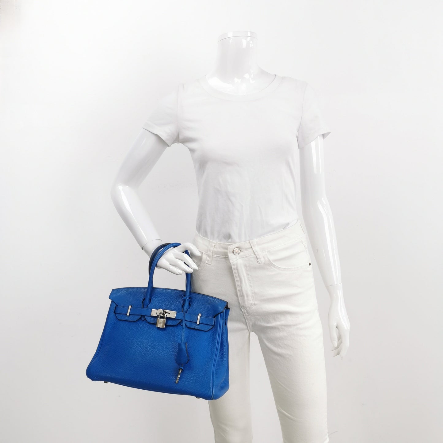 Hermes Birkin 30 Bleu Hydra T7 Togo Calfskin Leather Silver-tone Palladium Hardware 2012