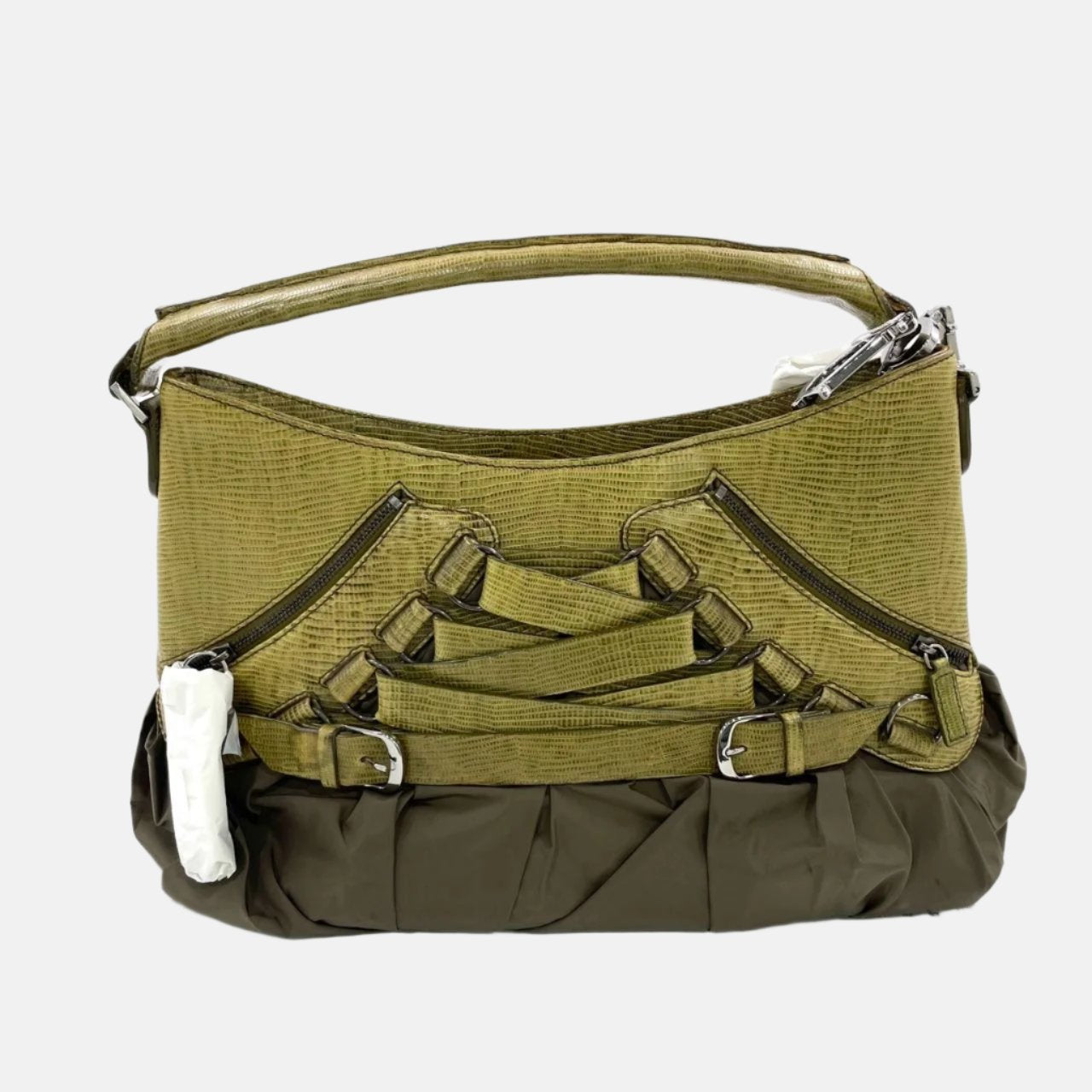 Dior Corset Dark Green Lizard-skin Leather and Satin Lace-up Ballet Bag