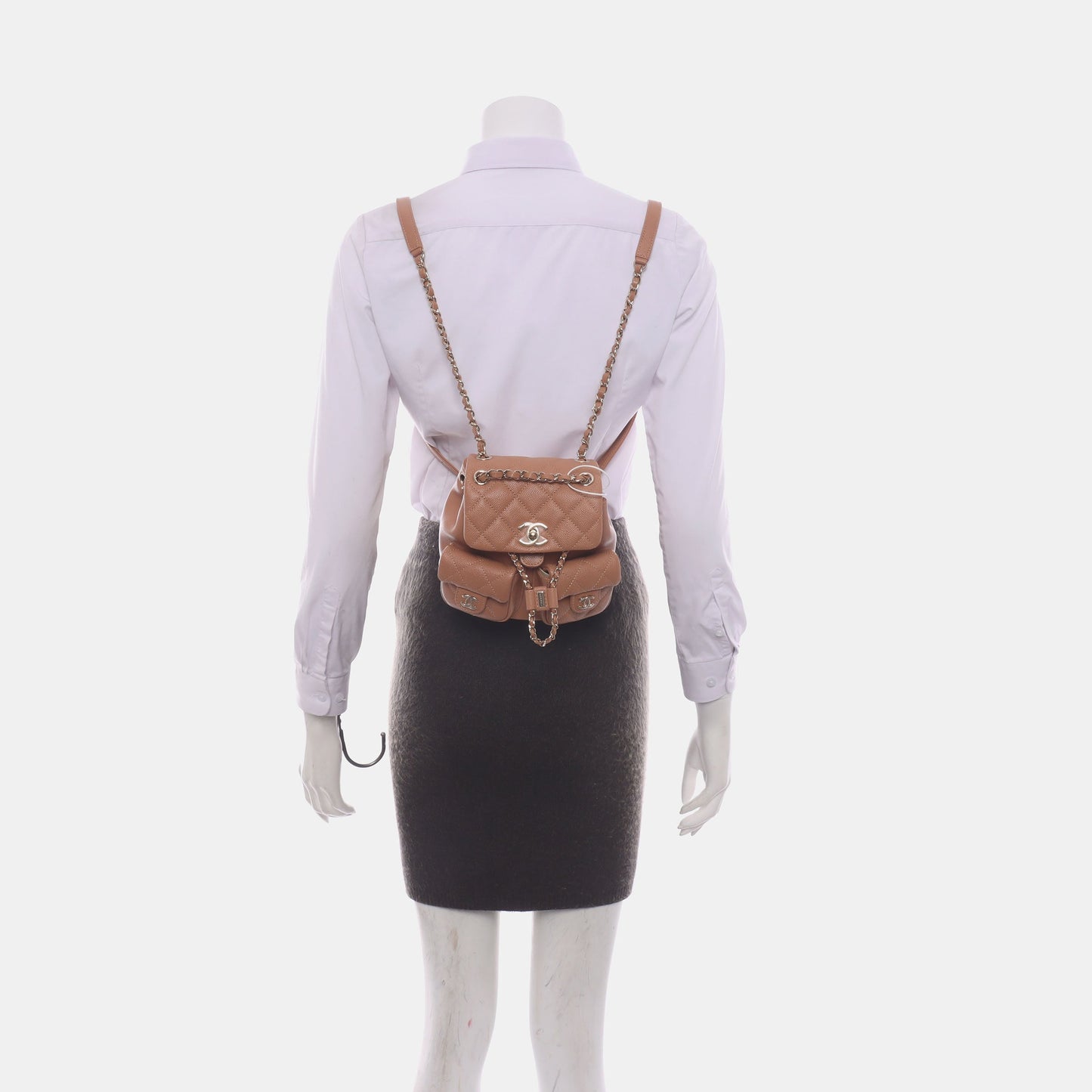 Chanel 23P Small Duma Backpack Caramel Tan Caviar Leather