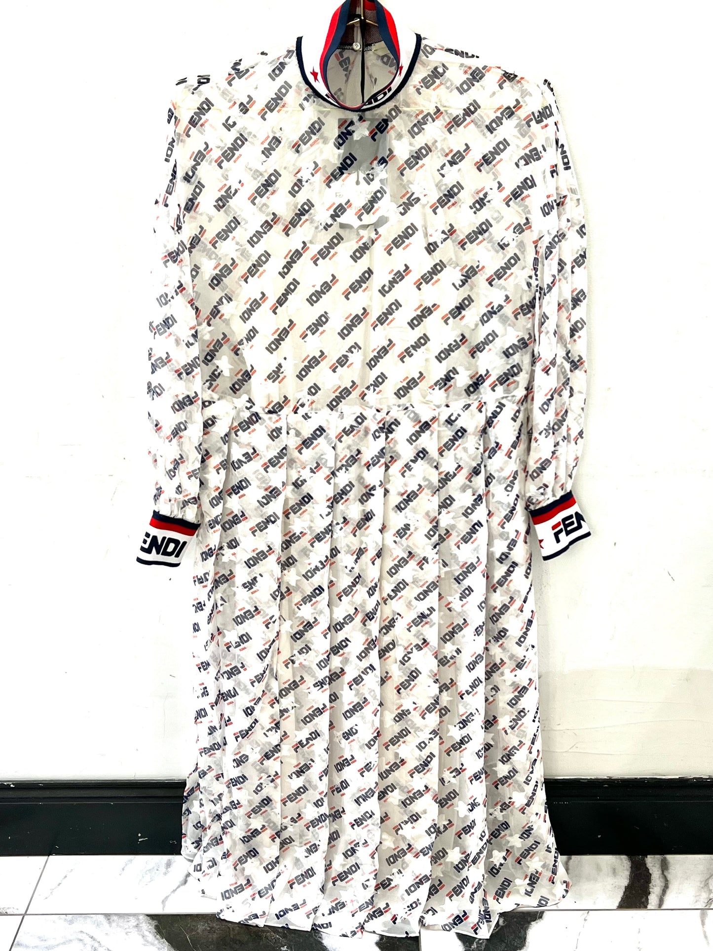 FENDI X FILA MANIA LOGO PRINT SILK BLEND DRESS