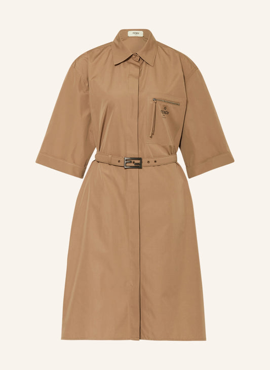 FENDI COTTON BELTED SHIRT DRESS