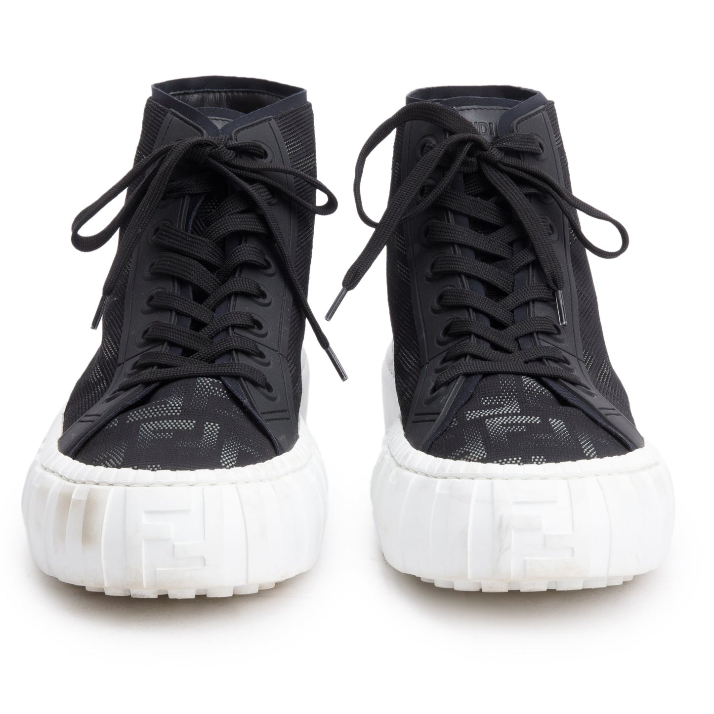Fendi  Black Zucca FF Canvas  High-Top Force Sneakers, Men's Size 10