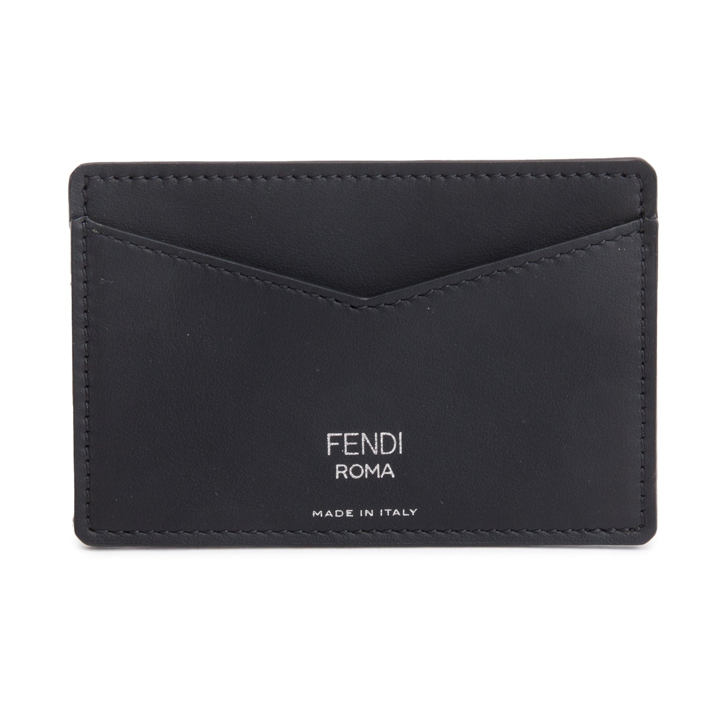 Fendi 2022 Black Leather Brown FF Zucca Canvas Card Case