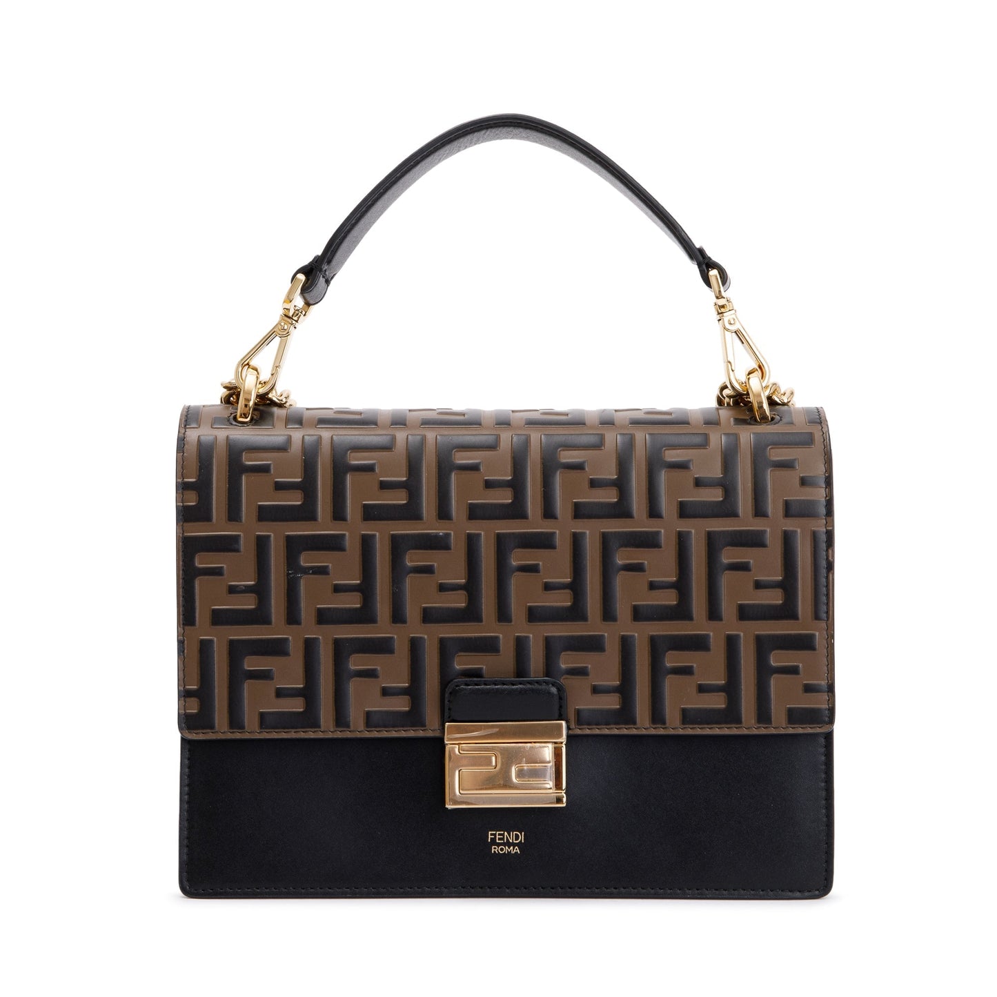 Fendi 2022 FF Embossed & Black Calfskin Leather Kan I Shoulder Bag