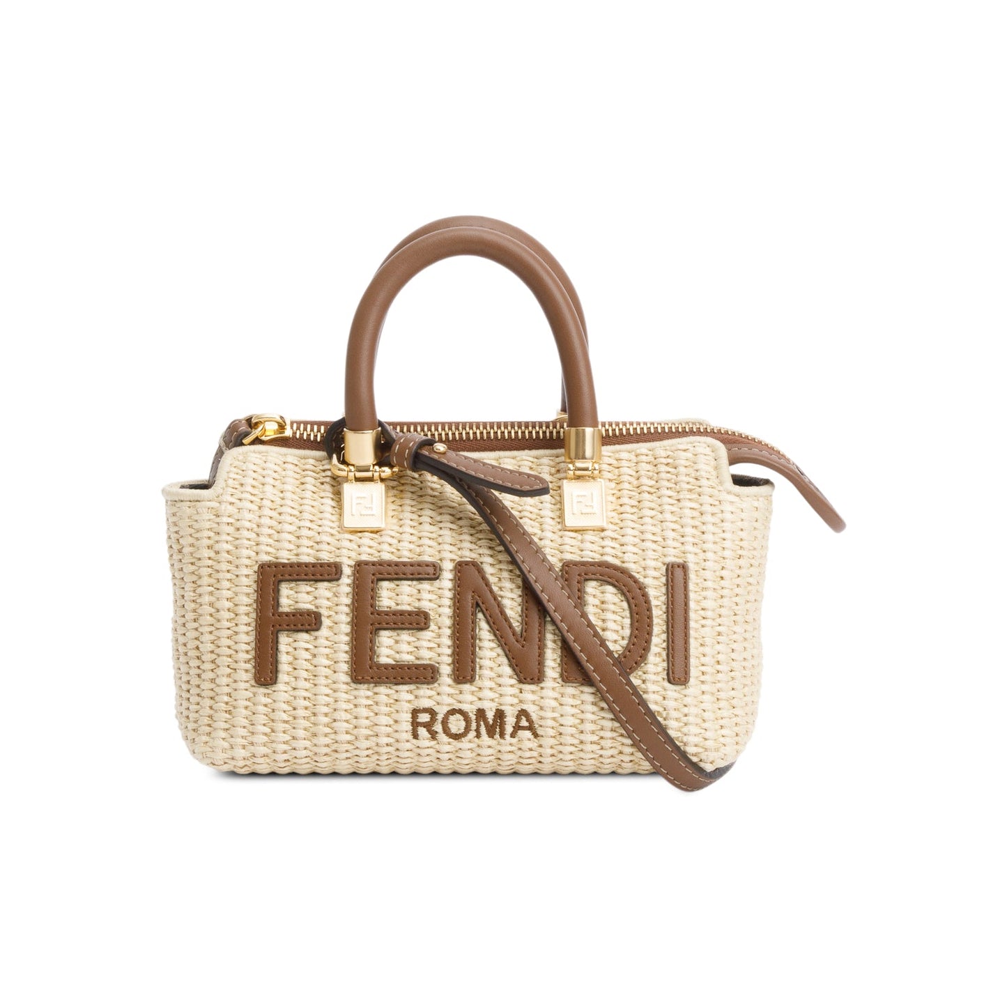 Fendi 2024 Neutral Raffia By the Way Mini Boston Bag