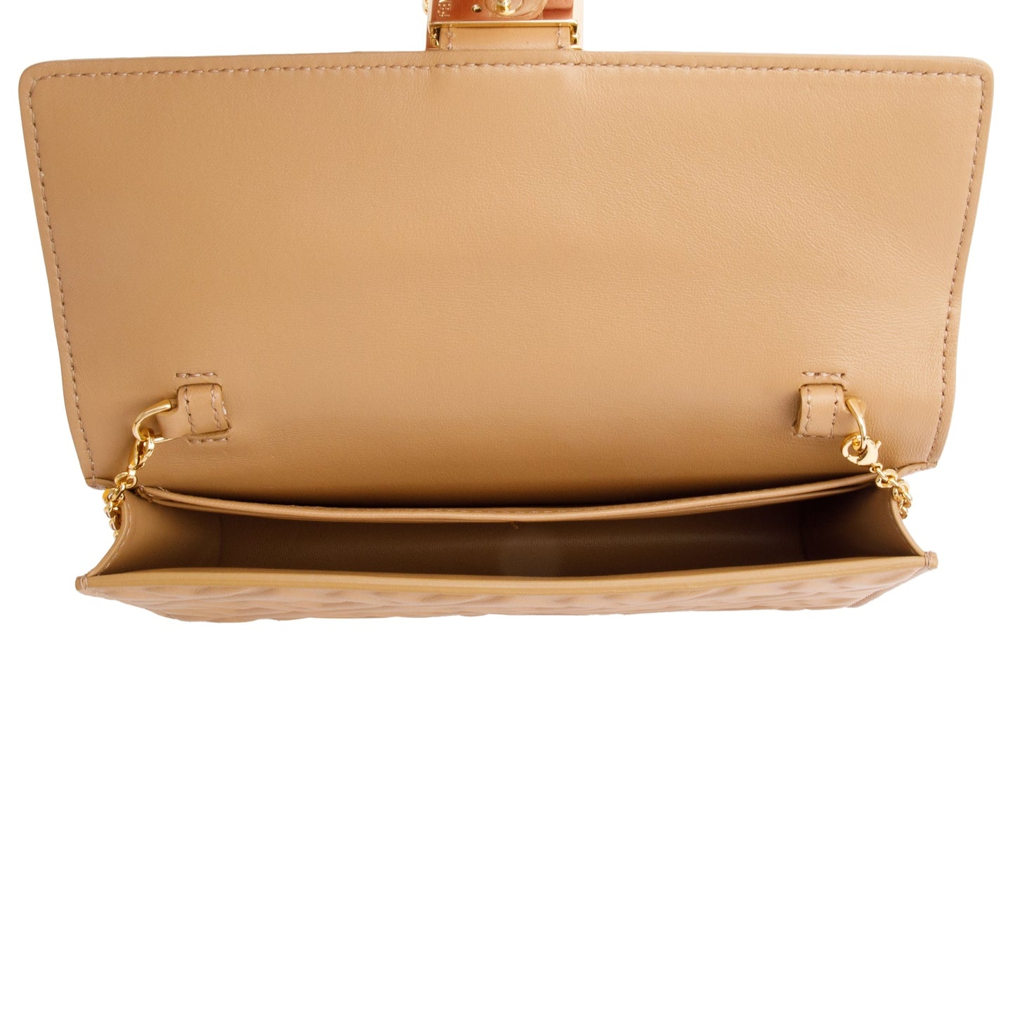 Fendi Beige Leather Baguette Wallet on Chain