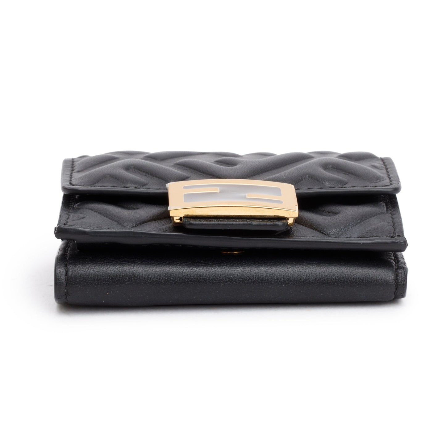 Fendi Black FF Embossed Leather Micro Trifold Wallet